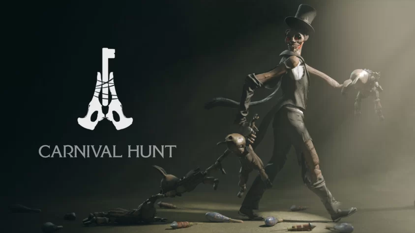 Обложка игры Carnival Hunt Мрачный персонаж с кукольными кроликами в Carnival Hunt