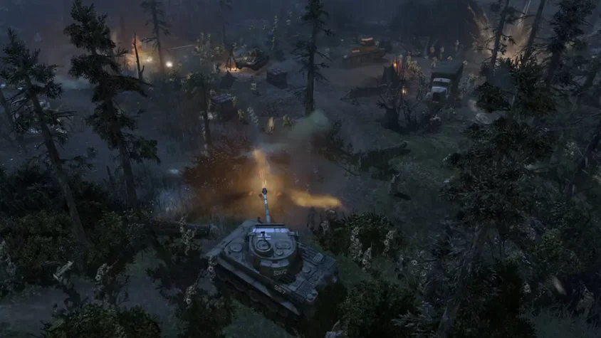Ночная битва в лесу в игре Company of Heroes 2
