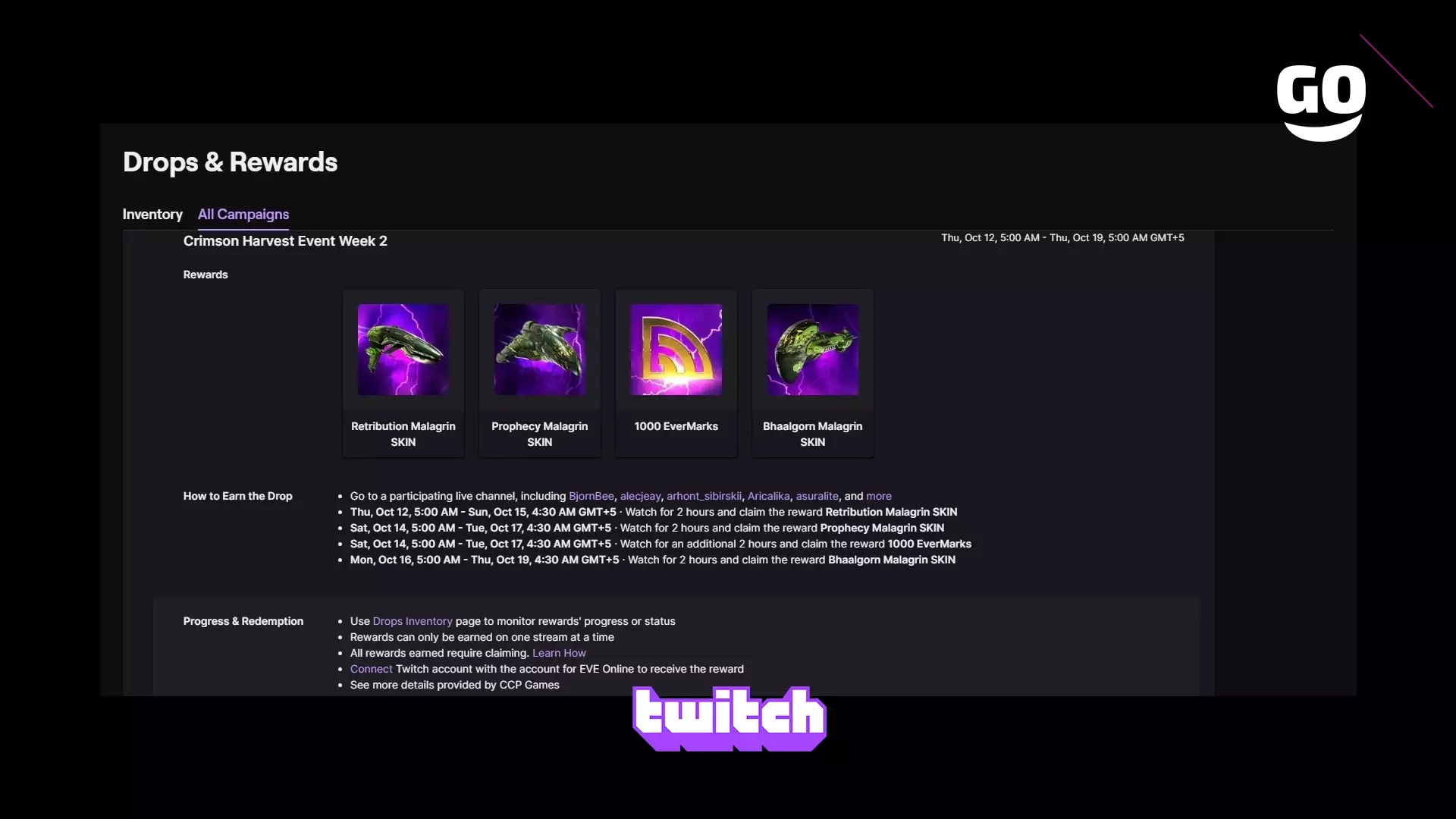 Зацените неделю 2 события Crimson Harvest в EVE Online с Twitch Drops