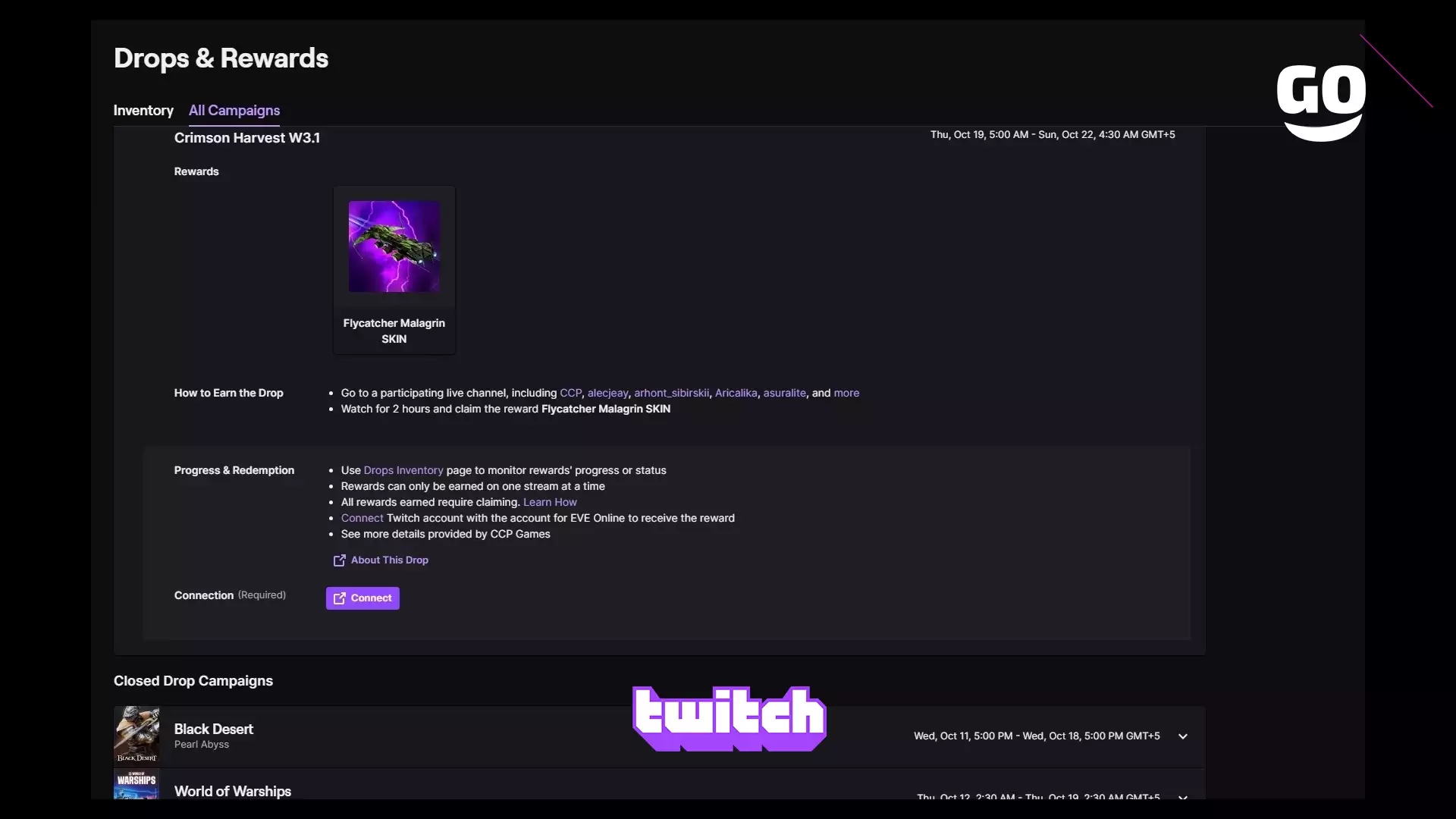 Событие Twitch Drops презентует игровые подарки Crimson Harvest W3.1 в EVE Online
