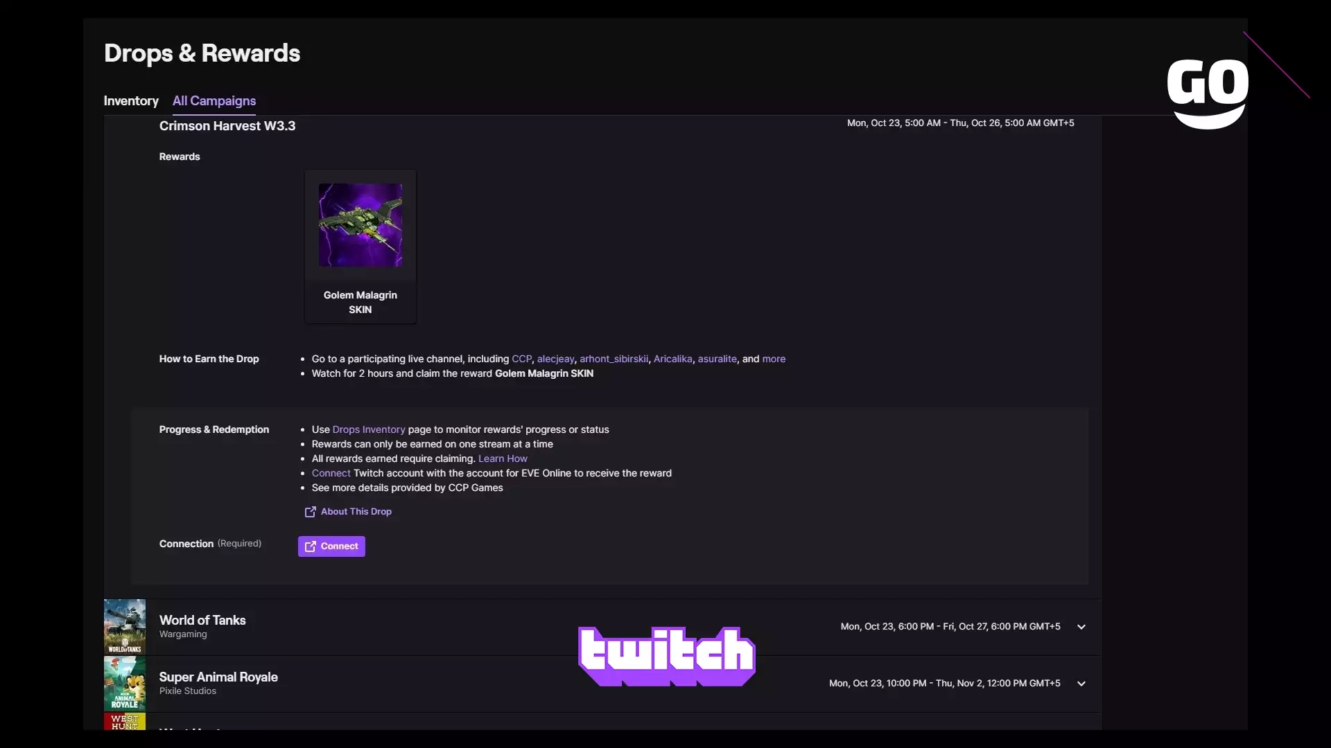 Бонусы Twitch Drops в Crimson Harvest W3.3 для EVE Online