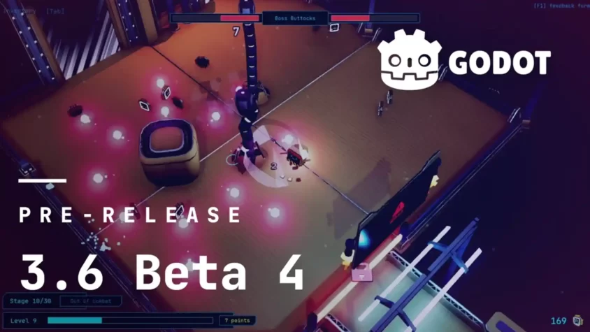 Dev snapshot Godot 3.6 beta 4 Логотип Godot 3.6 beta 4 на фоне кода и графических элементов