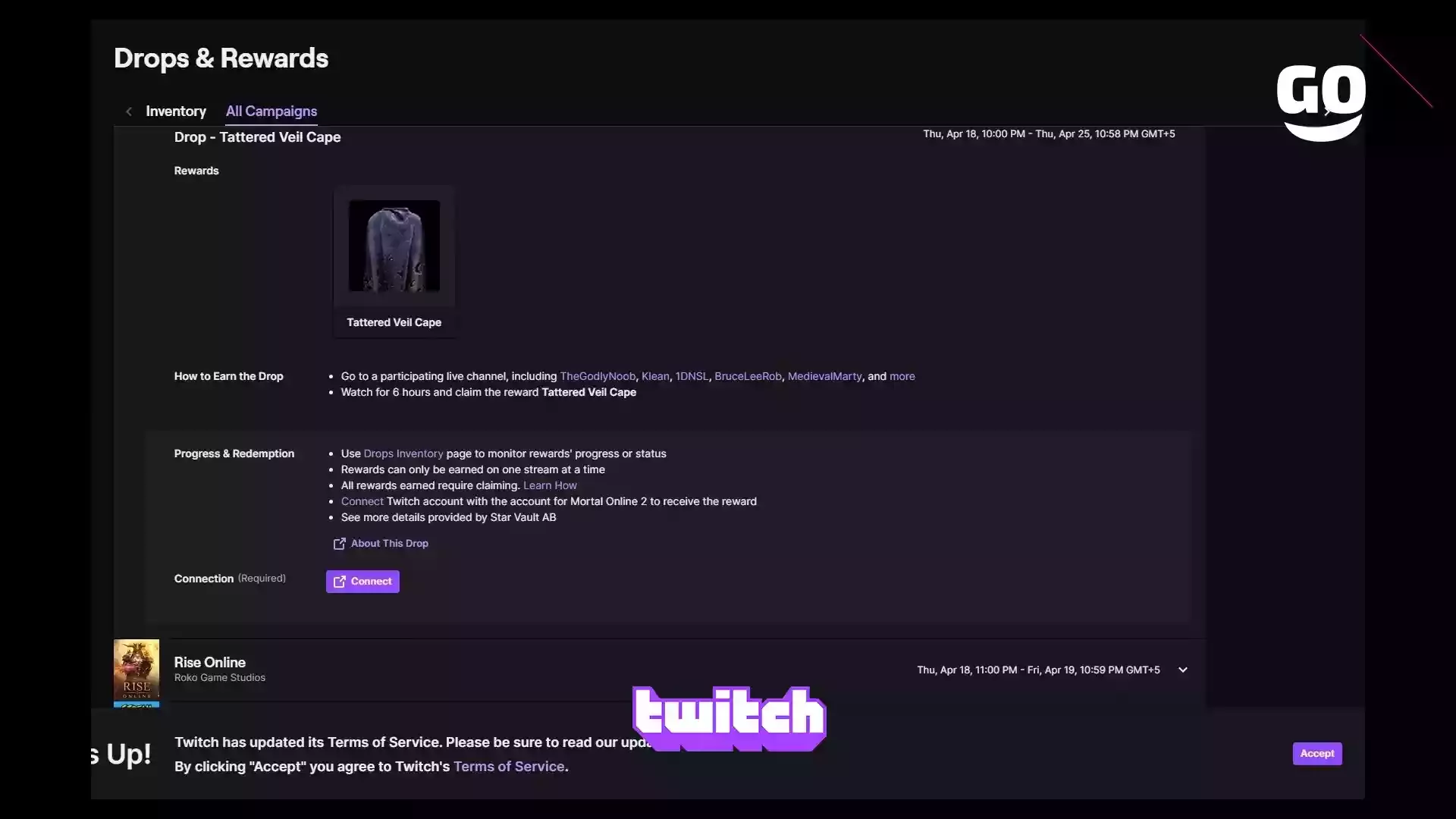 Twitch Drops: Подарки в Mortal Online 2 — облик Tattered Veil Cape
