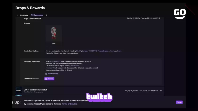 Получи игровые бонусы Errpr Unobtainable от Twitch Drops Errpr Unobtainable