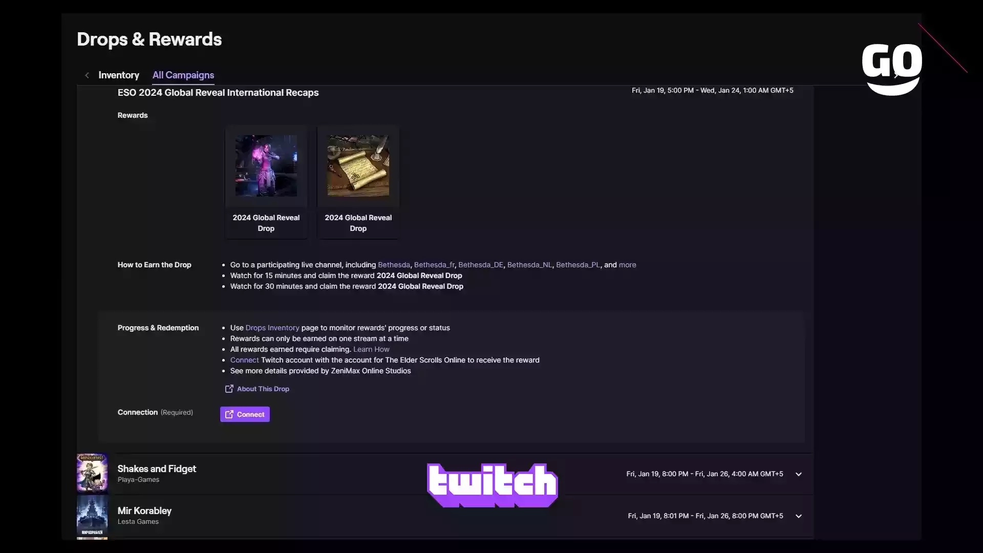 Twitch Drops: эксклюзивные бонусы ESO 2024 для The Elder Scrolls Online