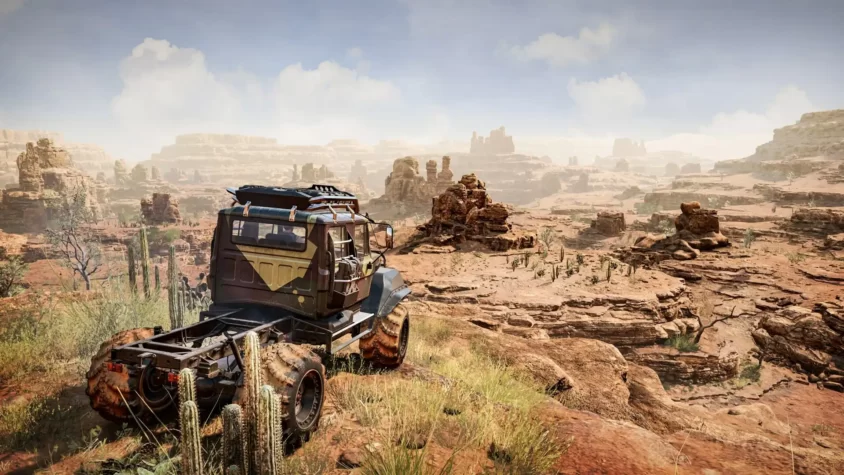 Среди песков и скал в Expeditions: A MudRunner Game Вездеход Expeditions: A MudRunner Game на фоне пустынного ландшафта