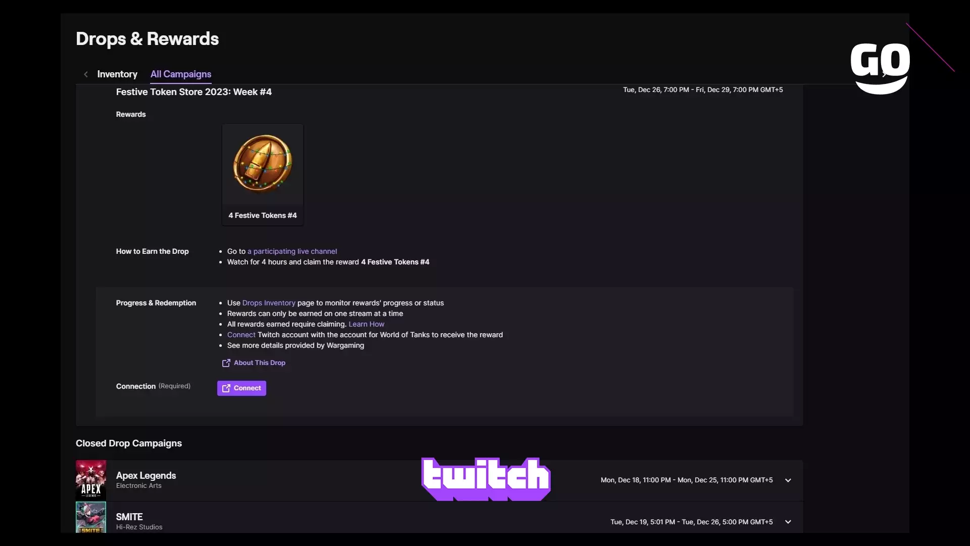 Праздничные Подарки на Twitch: Токены для World of Tanks, 4-я Неделя 2023