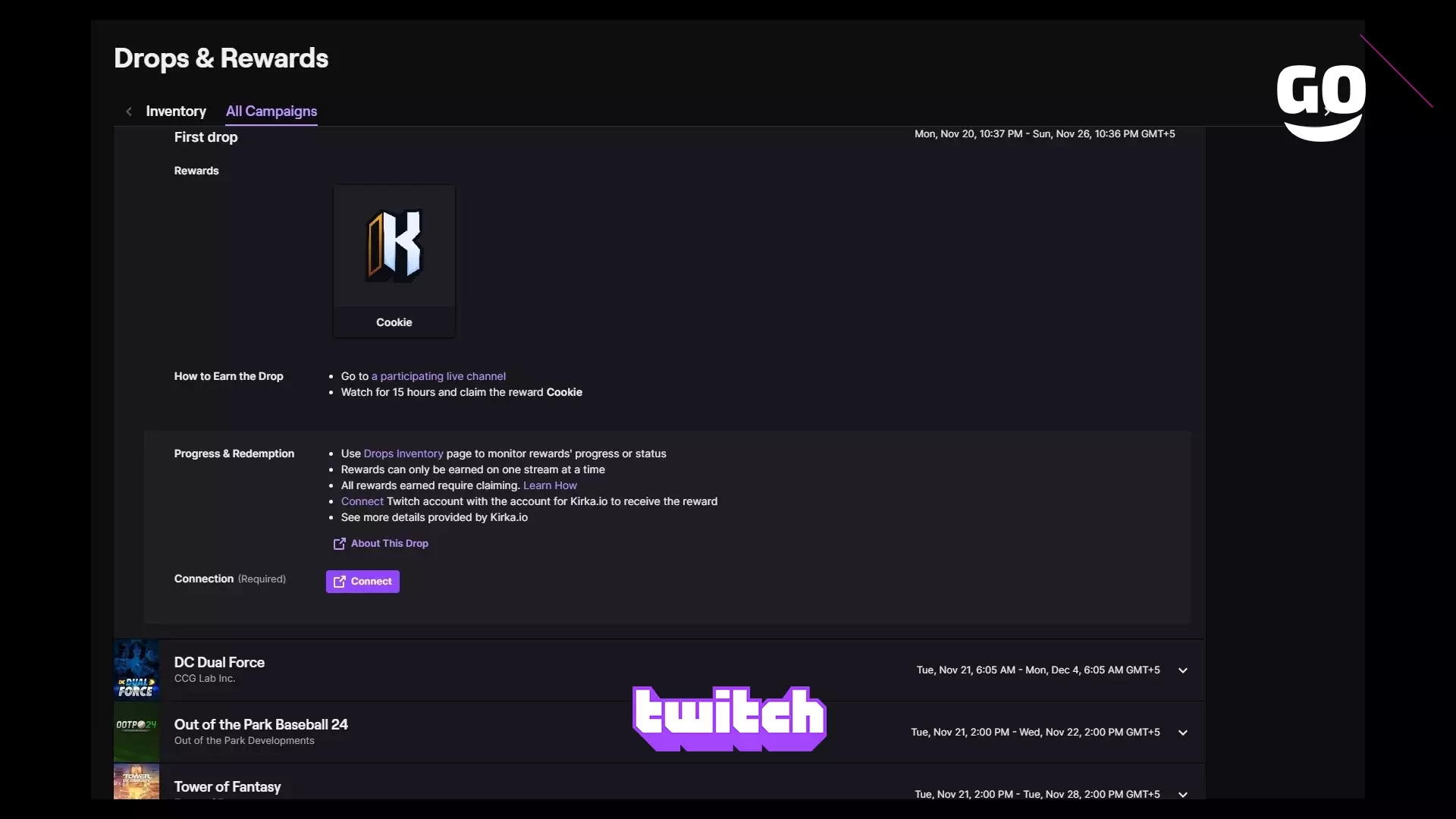 Twitch Drops раздает First drop для Kirka.io