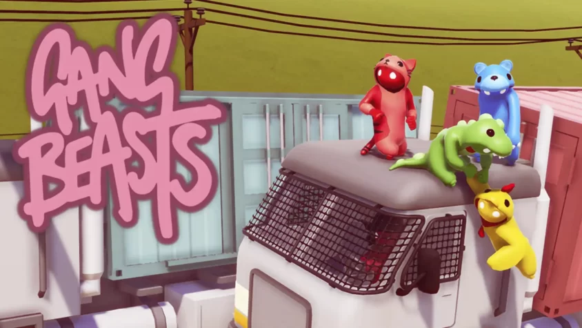 Живописная драка на крыше фургона в Gang Beasts.