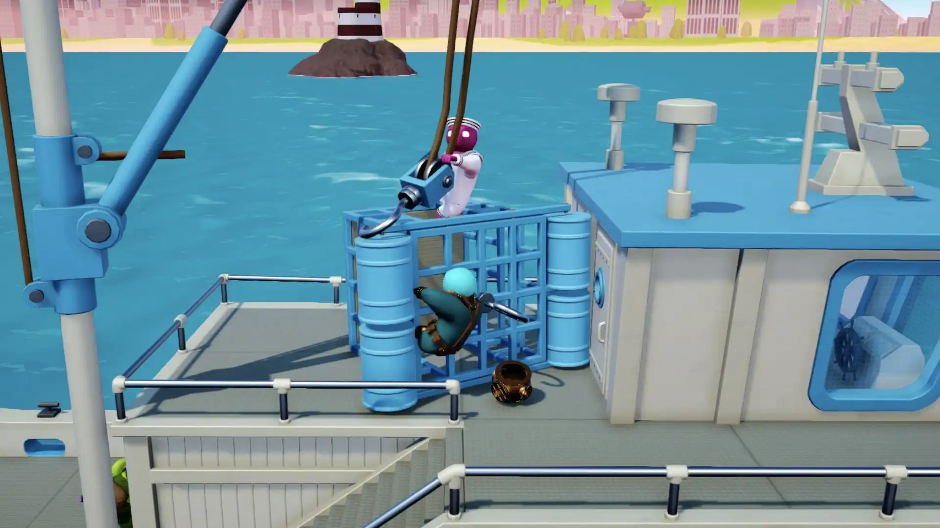 Морской бой на носу корабля в Gang Beasts.