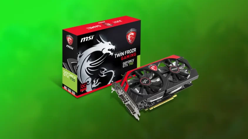 MSI Twin Frozr Gaming GeForce GTX 750 на зеленом фоне