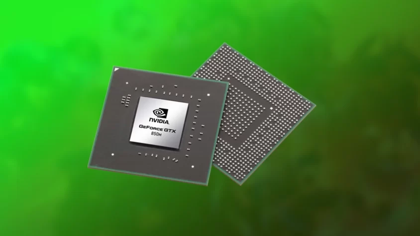 Видеокарта GeForce GTX 850M, вид сверху на белом фоне