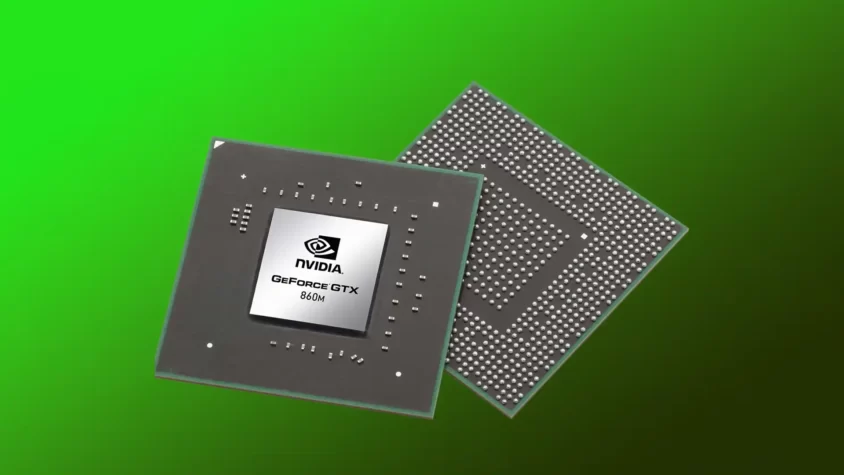 Видеокарта GeForce GTX 860M на зелёном фоне