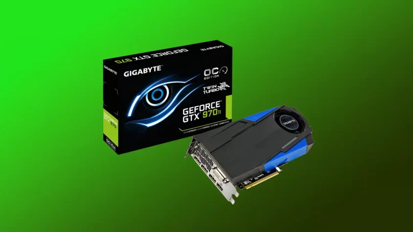 GIGABYTE GeForce GTX 970 Ti видеокарта на зелёном фоне