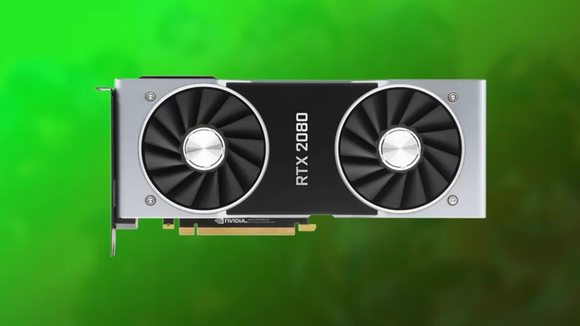 Видеокарта GeForce RTX 2080, вид сверху на белом фоне