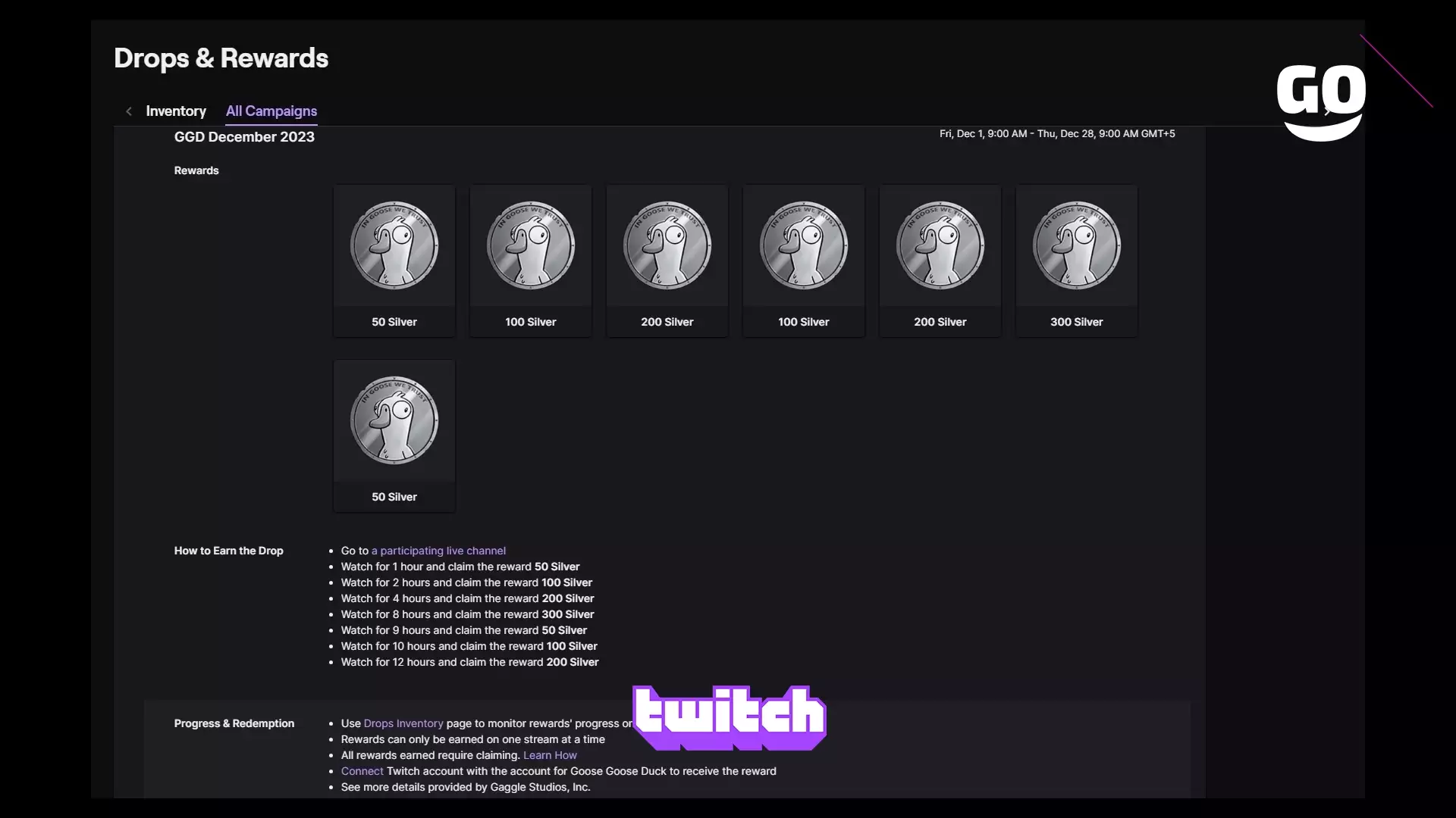 Подарки Twitch Drops: Декабрьские бонусы 2023 для Goose Goose Duck