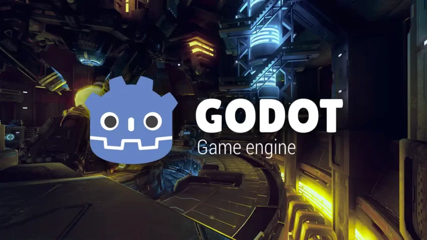 Godot Логотип Godot на фоне изображения разработки игры, символизирующего креативность и инновации в игровой индустрии.