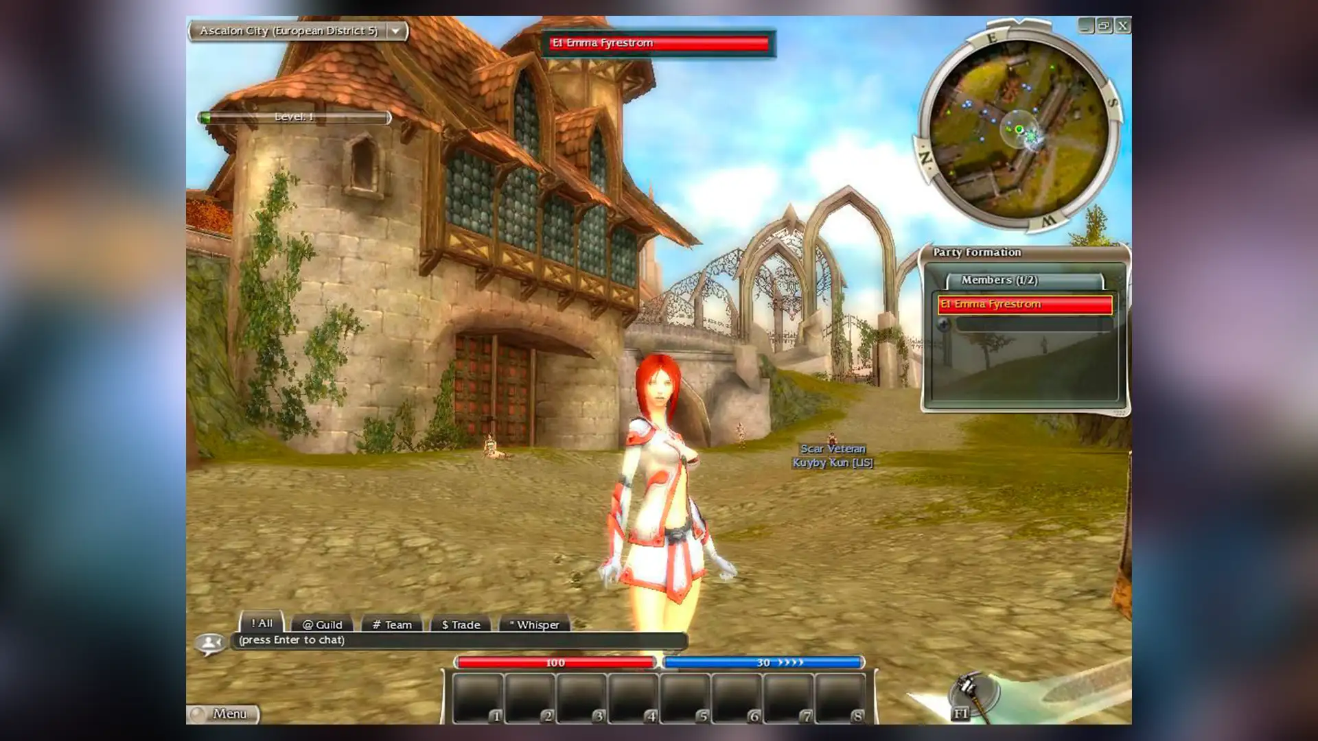 Скриншот из игры Guild Wars с персонажем в городе Аскалон.