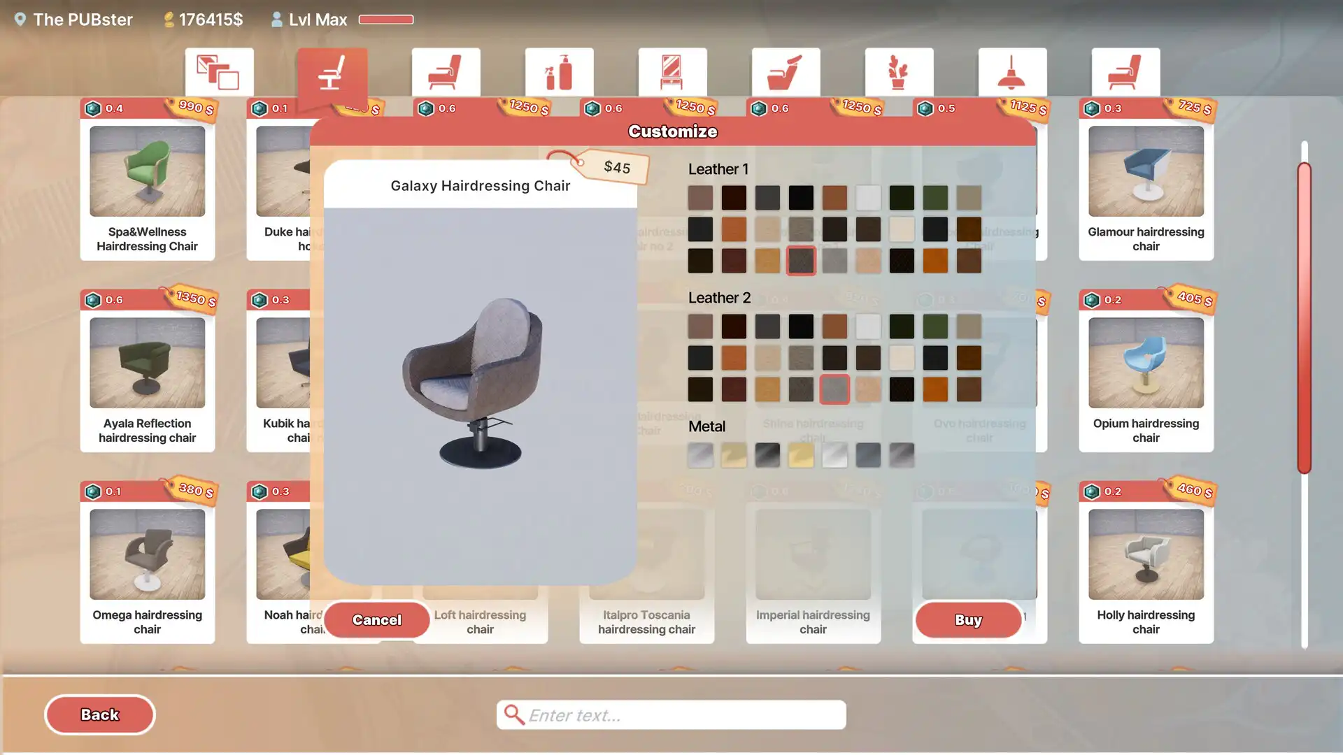 Разнообразие парикмахерских кресел на выбор в Hairdresser Simulator