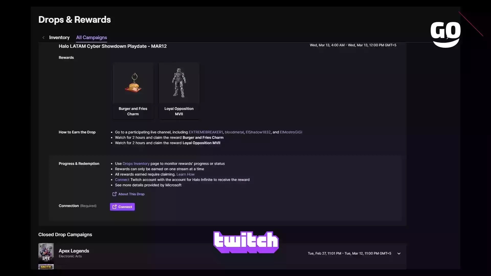 Twitch Drops представляет игровые подарки Halo LATAM Cyber Showdown Playdate — MAR12 для Halo Infinite
