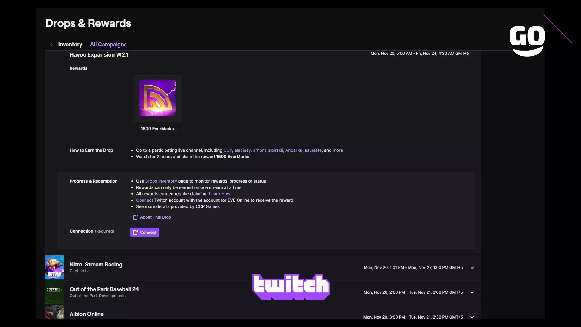 Бесплатные бонусы Havoc Expansion W2.1 в EVE Online через Twitch Drops