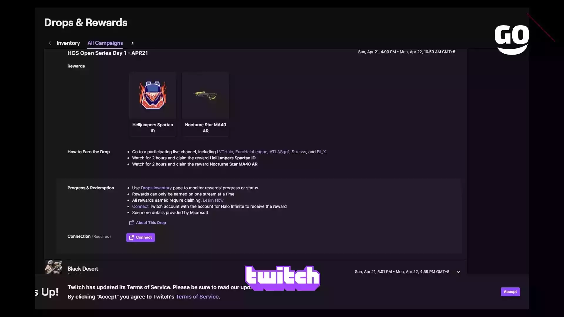 Twitch Drops подарки HCS Open Series первый день APR21 для Halo Infinite