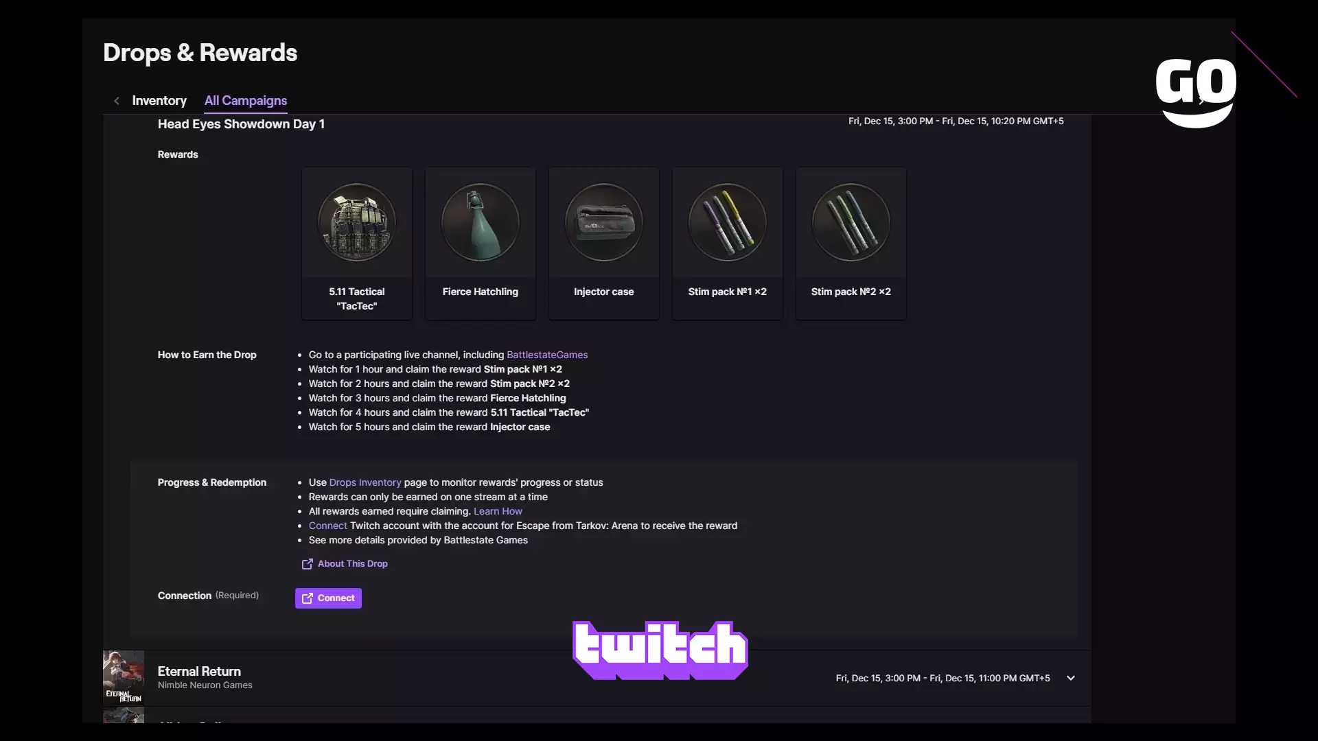 Twitch Drops вознаграждения за просмотры: Событие Head Eyes Showdown в Escape from Tarkov: Arena