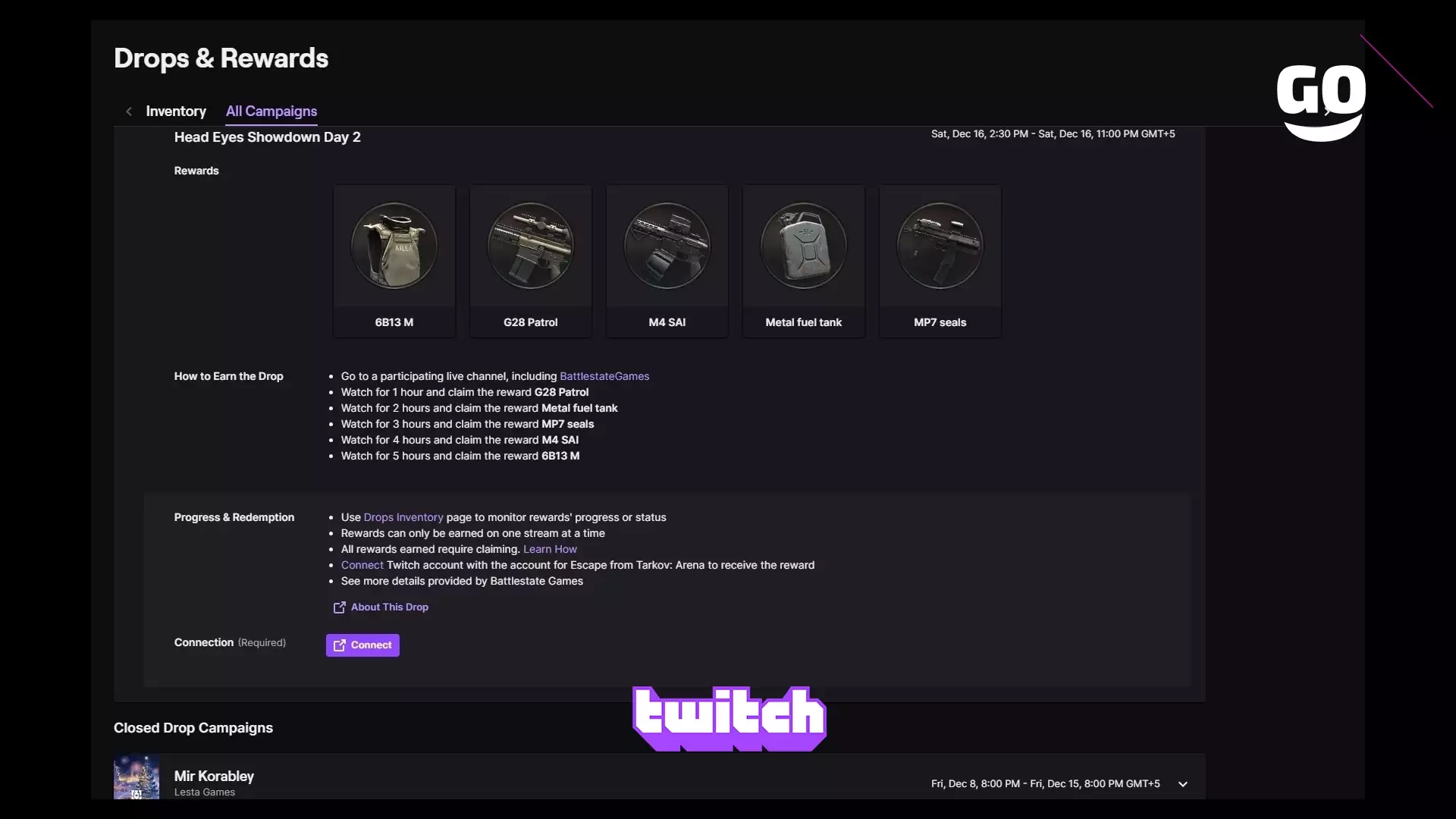 Twitch Drops раздает Head Eyes Showdown Day 2 для Escape from Tarkov: Arena