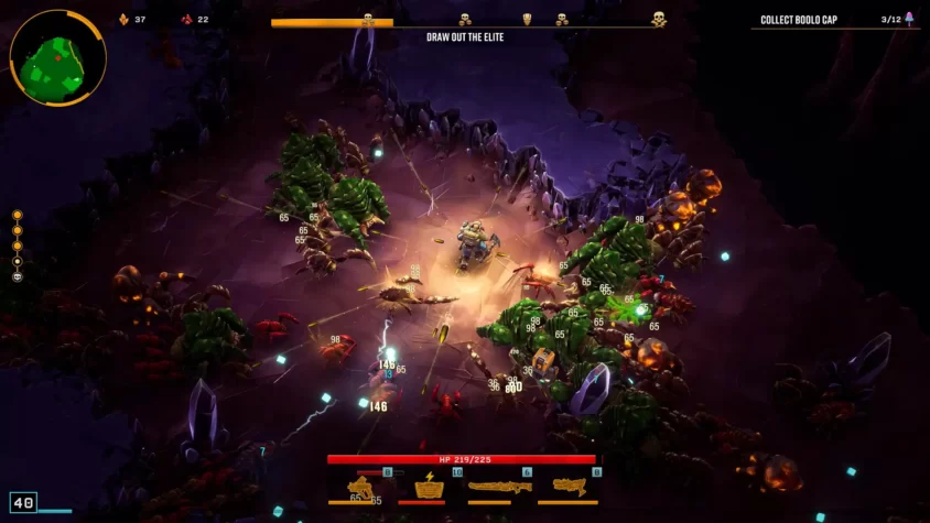 Сражение в Deep Rock Galactic: Survivor после обновления hotfix 0.2.151d Игрок борется с волнами врагов в обновлении Deep Rock Galactic: Survivor