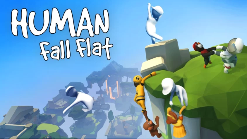 Human Fall Flat обложка, персонажи падают и карабкаются
