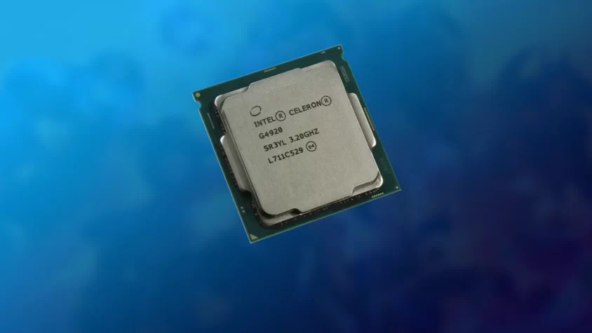 Intel Celeron G4920 на фоне материнской платы