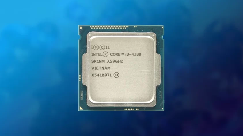 Процессор Intel Core i3-380UM, вид сверху на белом фоне