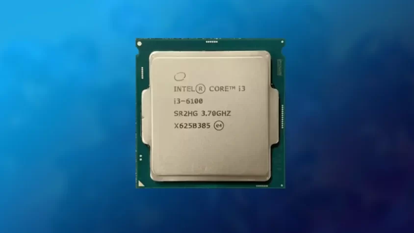 Процессор Intel Core i3-6100 на синем фоне