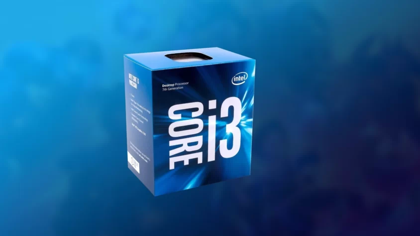 Процессор Intel Core i3-7100, вид сверху на белом фоне