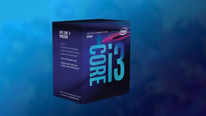 Процессор Intel Core i3-8300, вид сверху на белом фоне