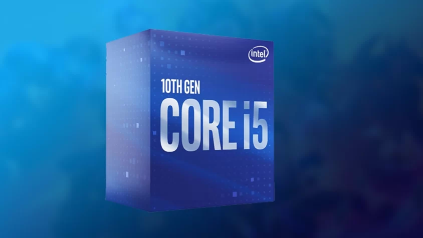 Процессор Intel Core i5-10400, вид сверху на белом фоне