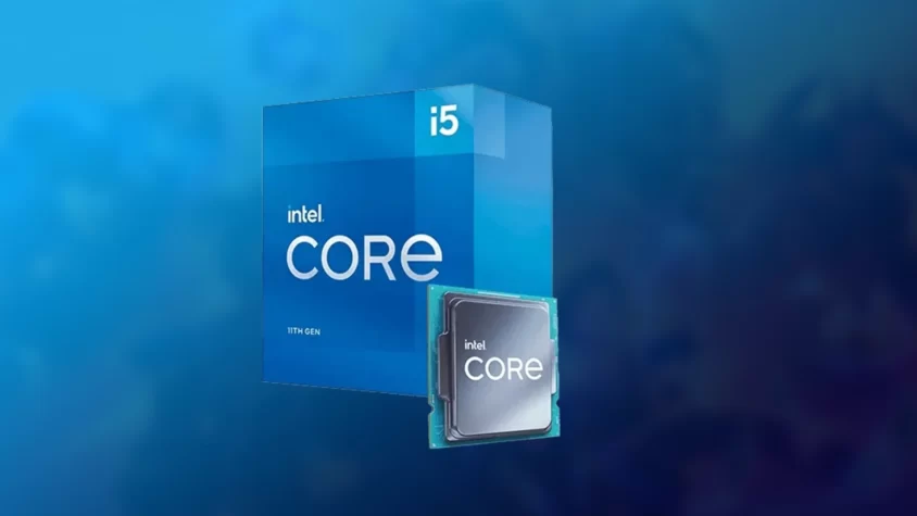 Процессор Intel Core i5-11400, вид сверху на белом фоне