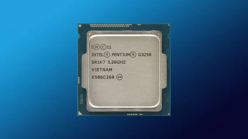 Процессор Intel Pentium G3250 на фоне