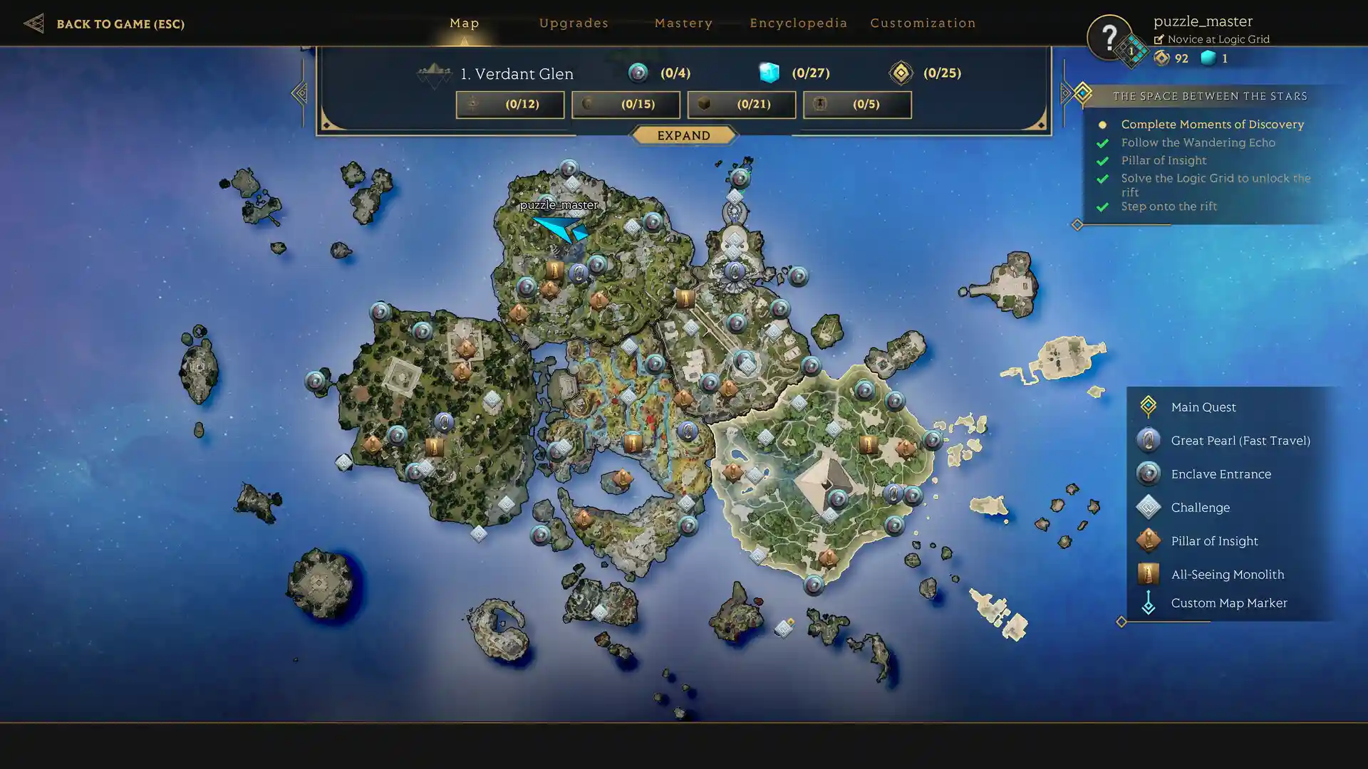 Карта островов с метками заданий в Islands of Insight