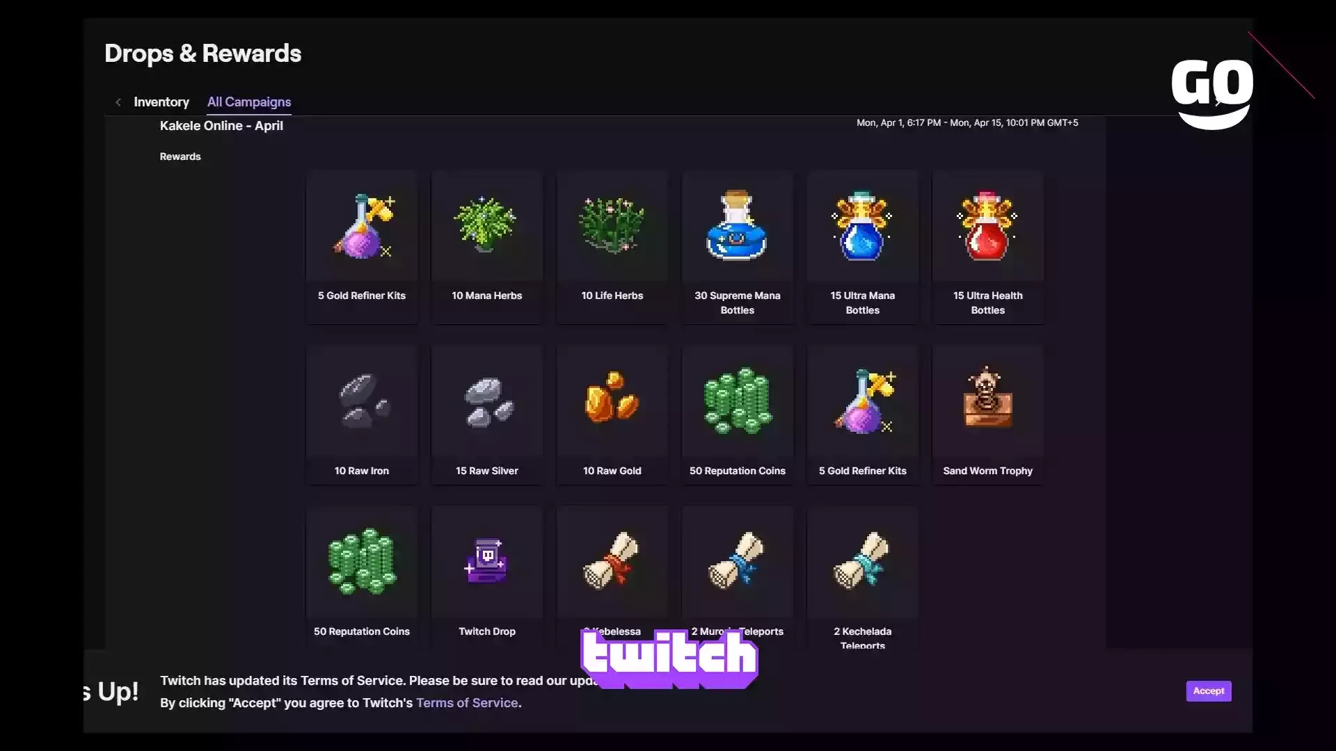 Twitch Drops предлагает подарки Kakele Online в апреле для Kakele Online: MMORPG