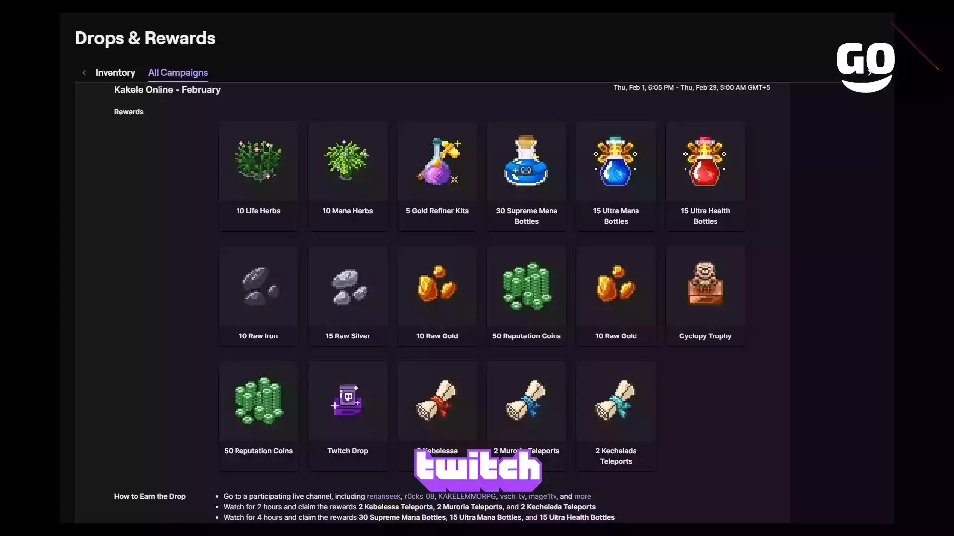 Twitch Drops предлагает эксклюзивные игровые бонусы для Kakele Online в феврале