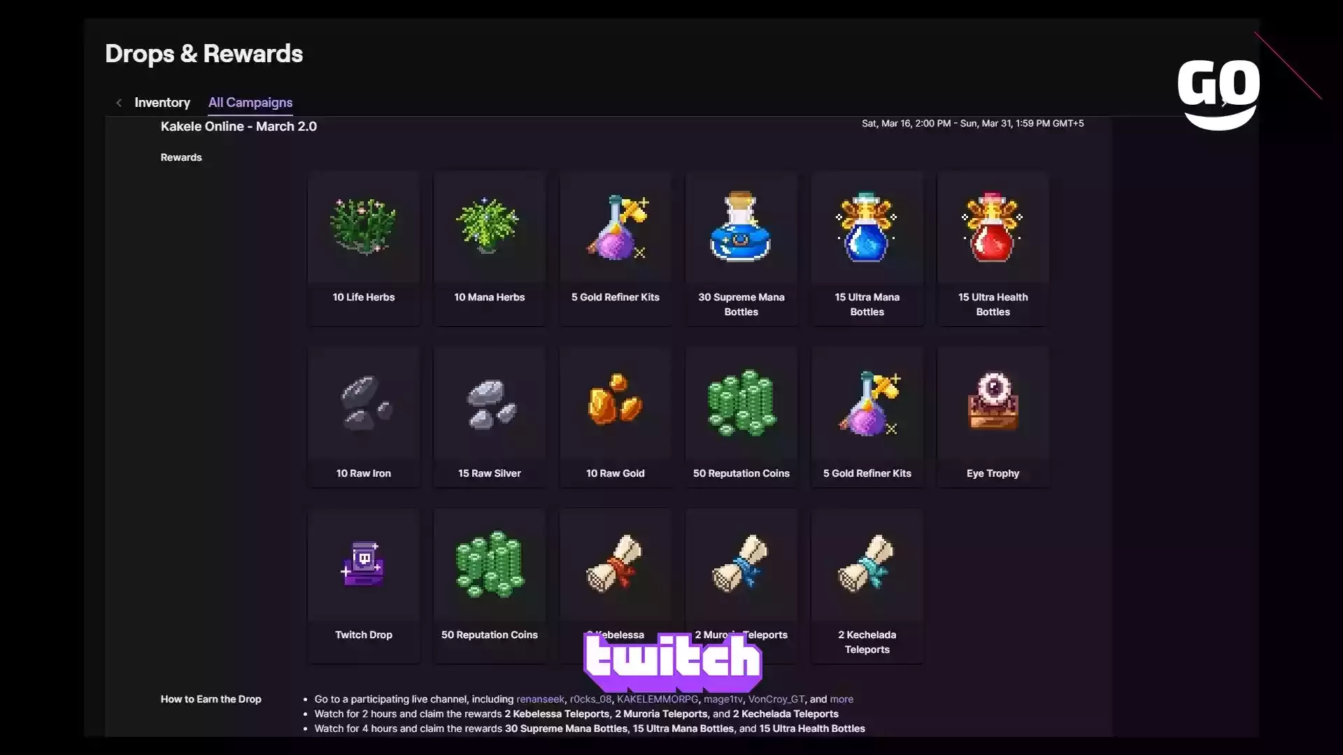 Twitch Drops: подарки в Kakele Online за мартовские просмотры