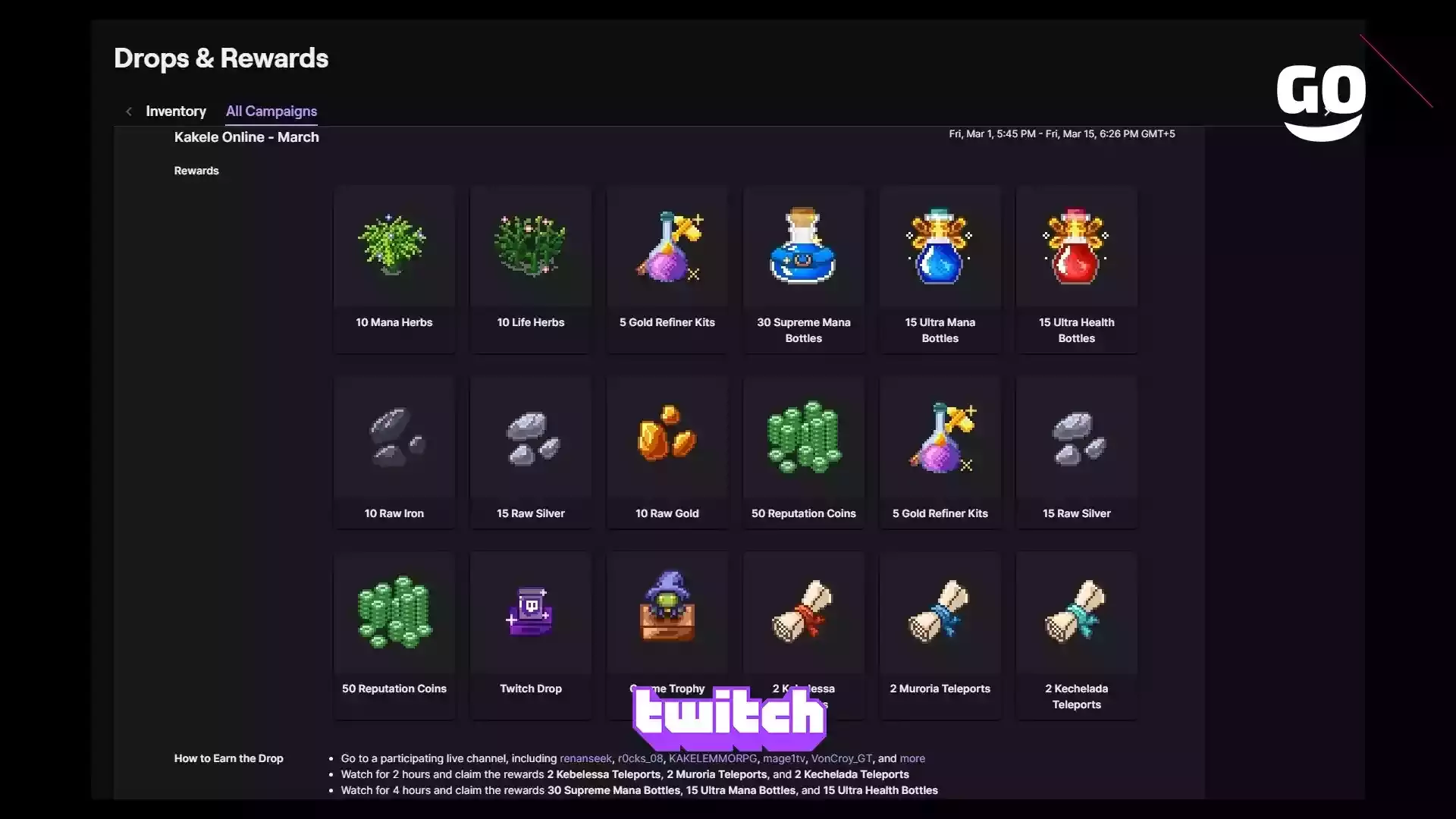 Получай подарки в Kakele Online благодаря Twitch Drops в марте