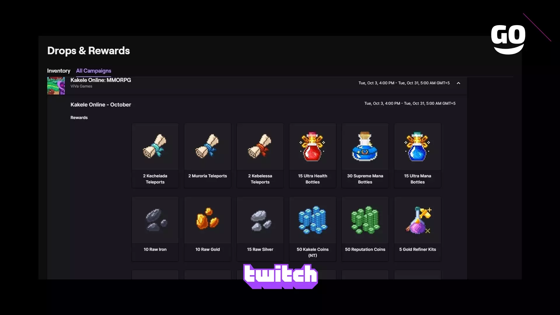 Октябрьские Twitch Drops в Kakele Online