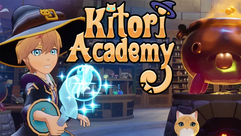 обложка Kitori Academy с магом и котом персонаж с магической палочкой и котом на фоне в игре Kitori Academy