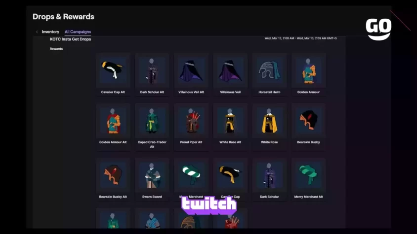 Эксклюзивные игровые бонусы от Twitch Drops для фанатов King of the Castle. KOTC Insta Get Drops