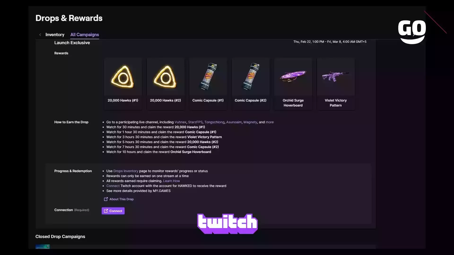 Эксклюзивные подарки Twitch Drops для поклонников HAWKED