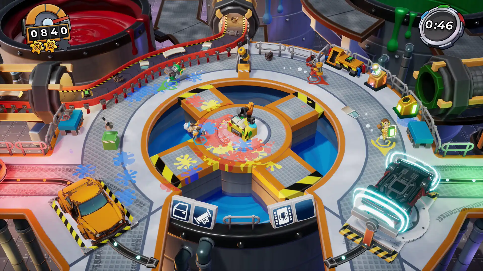Игровой момент Manic Mechanics с фигурками персонажей и транспортом.