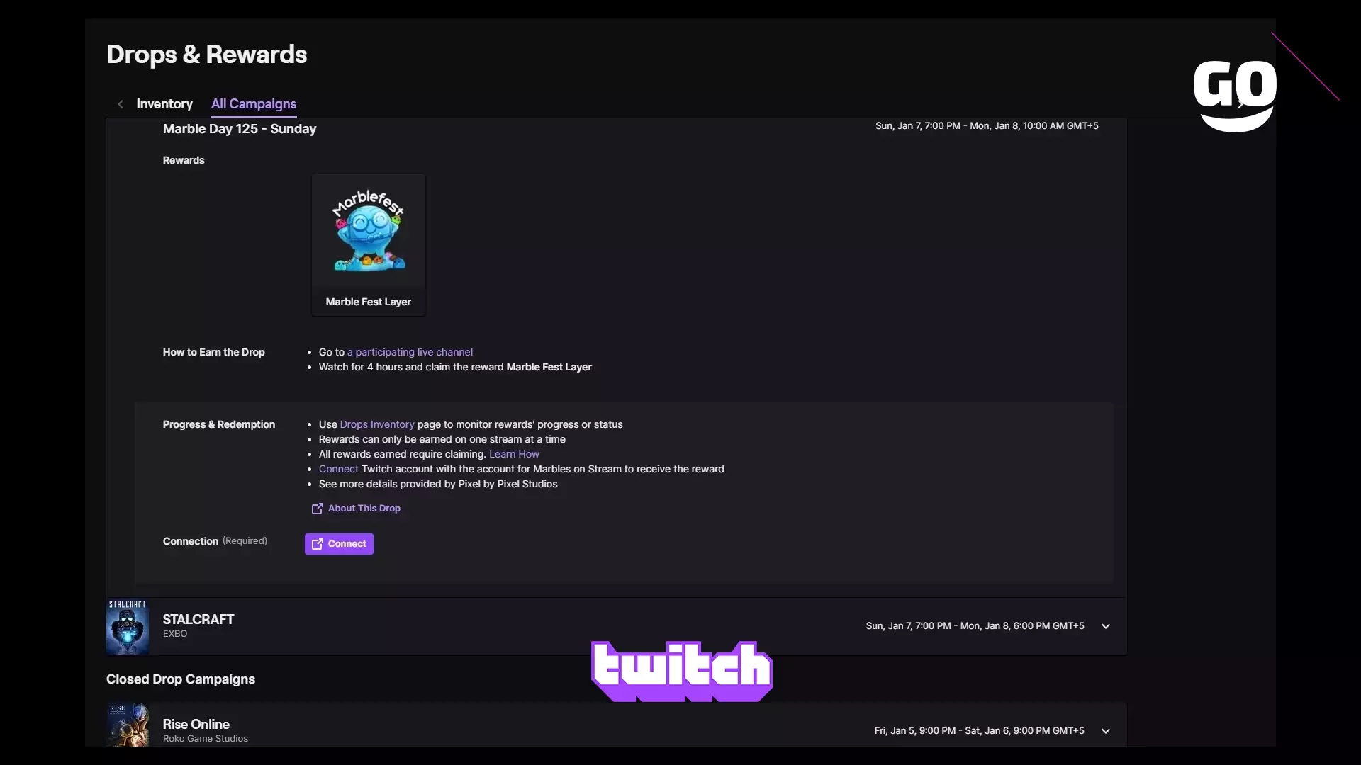Twitch Drops награды Marble Day 125 - Sunday для Marbles on Stream