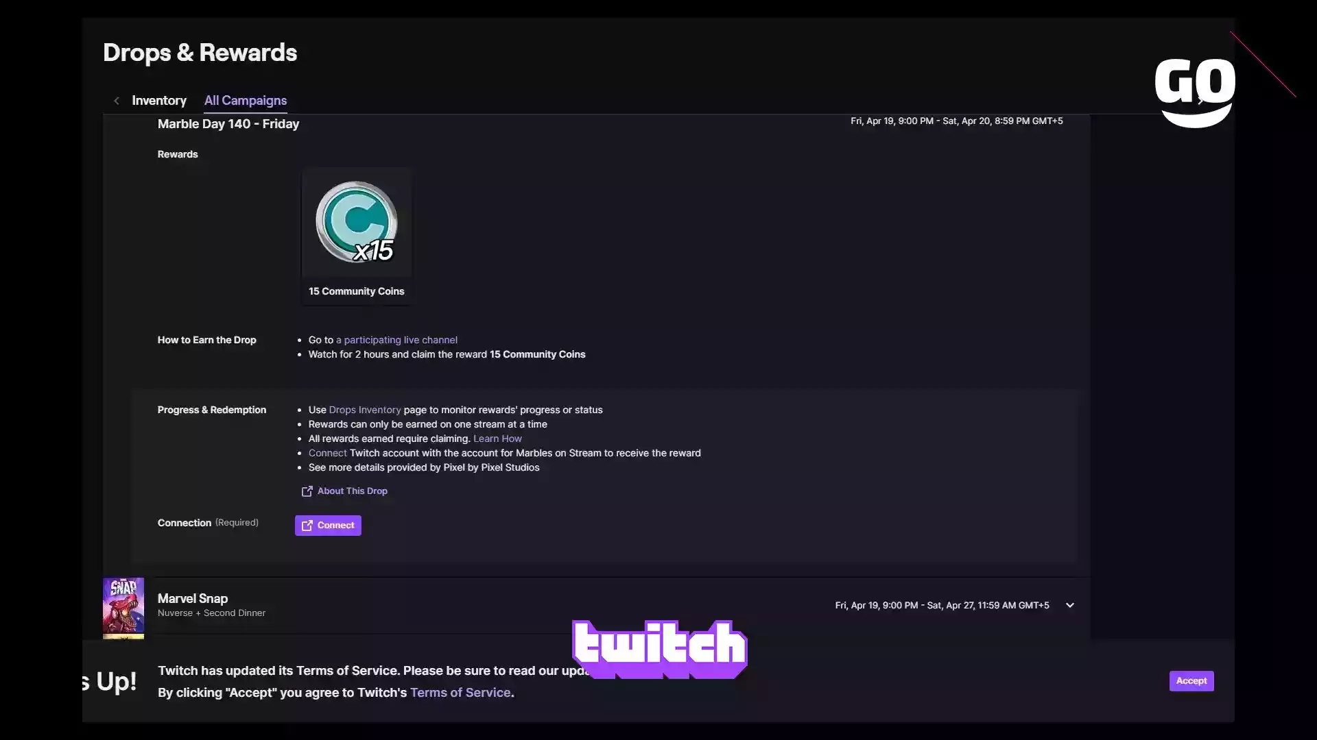Twitch Drops Награды Комьюнити Монеты — Marble Day 140 для Marbles on Stream